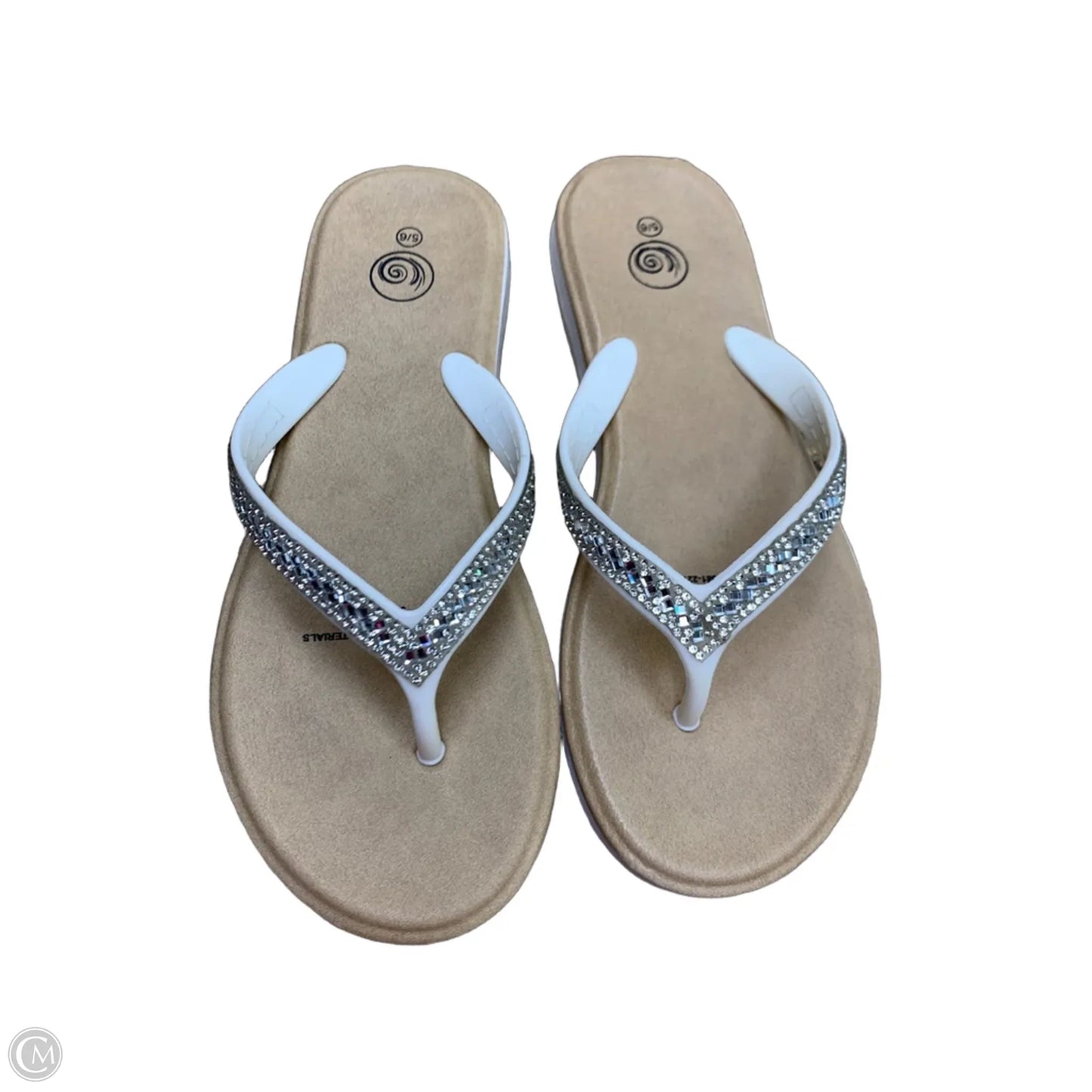 Sandals Flip Flops By Cmf In Silver & White, Size: 5.5