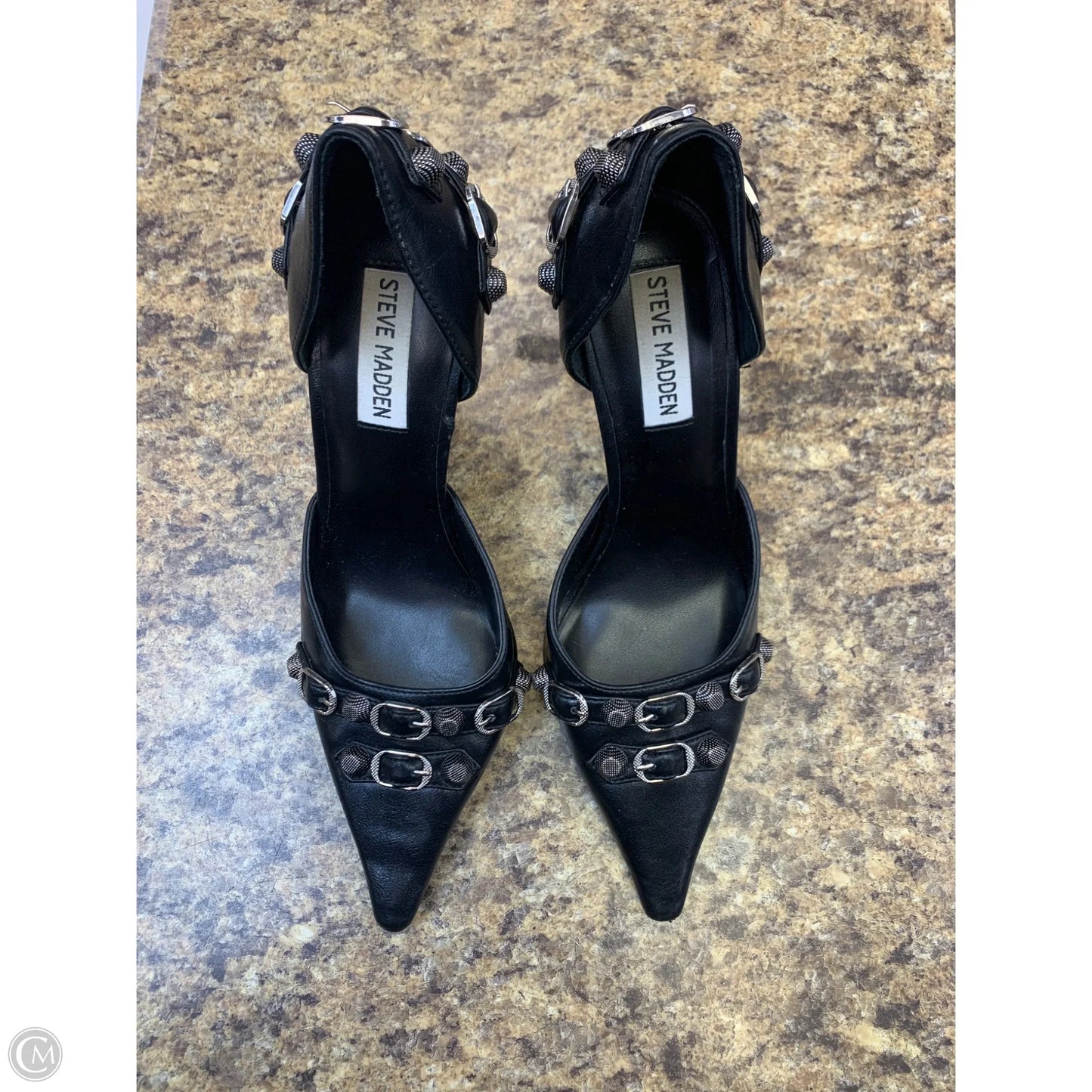 Shoes Heels Stiletto By Steve Madden In Black & Silver, Size: 7.5