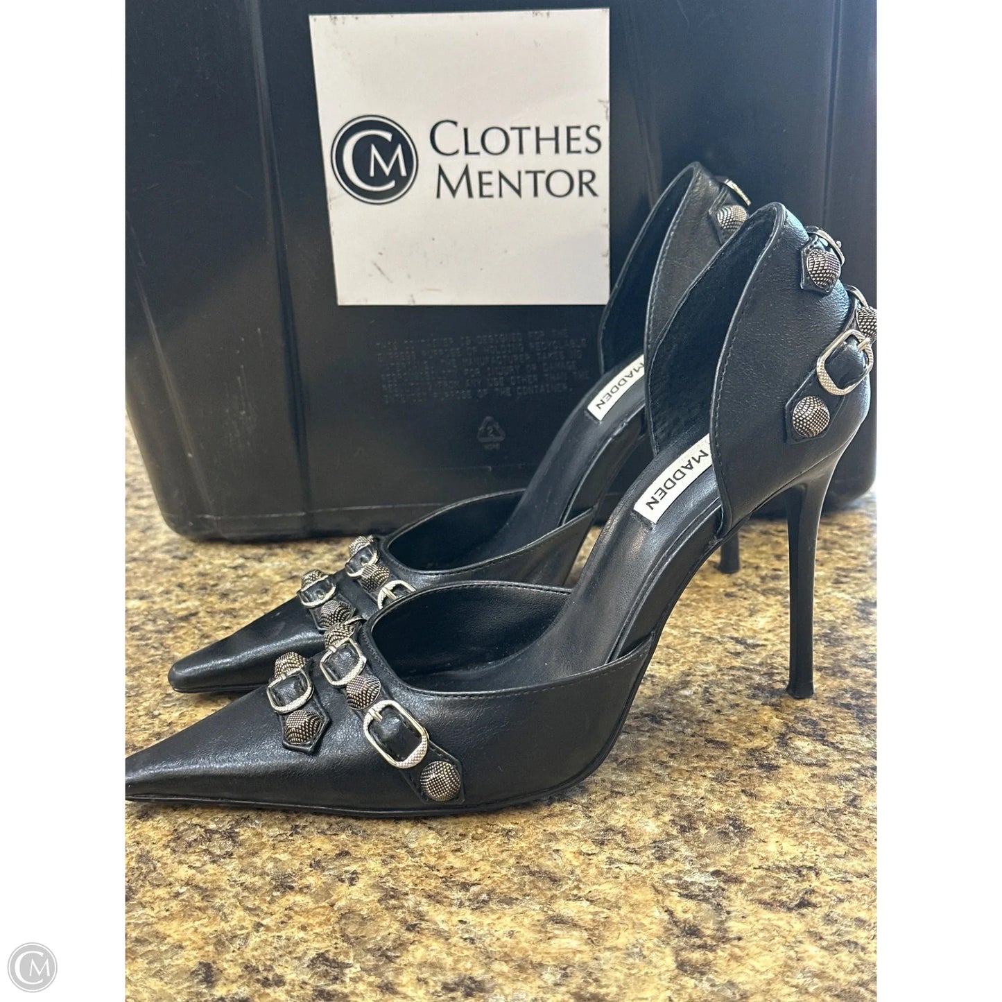 Shoes Heels Stiletto By Steve Madden In Black & Silver, Size: 7.5