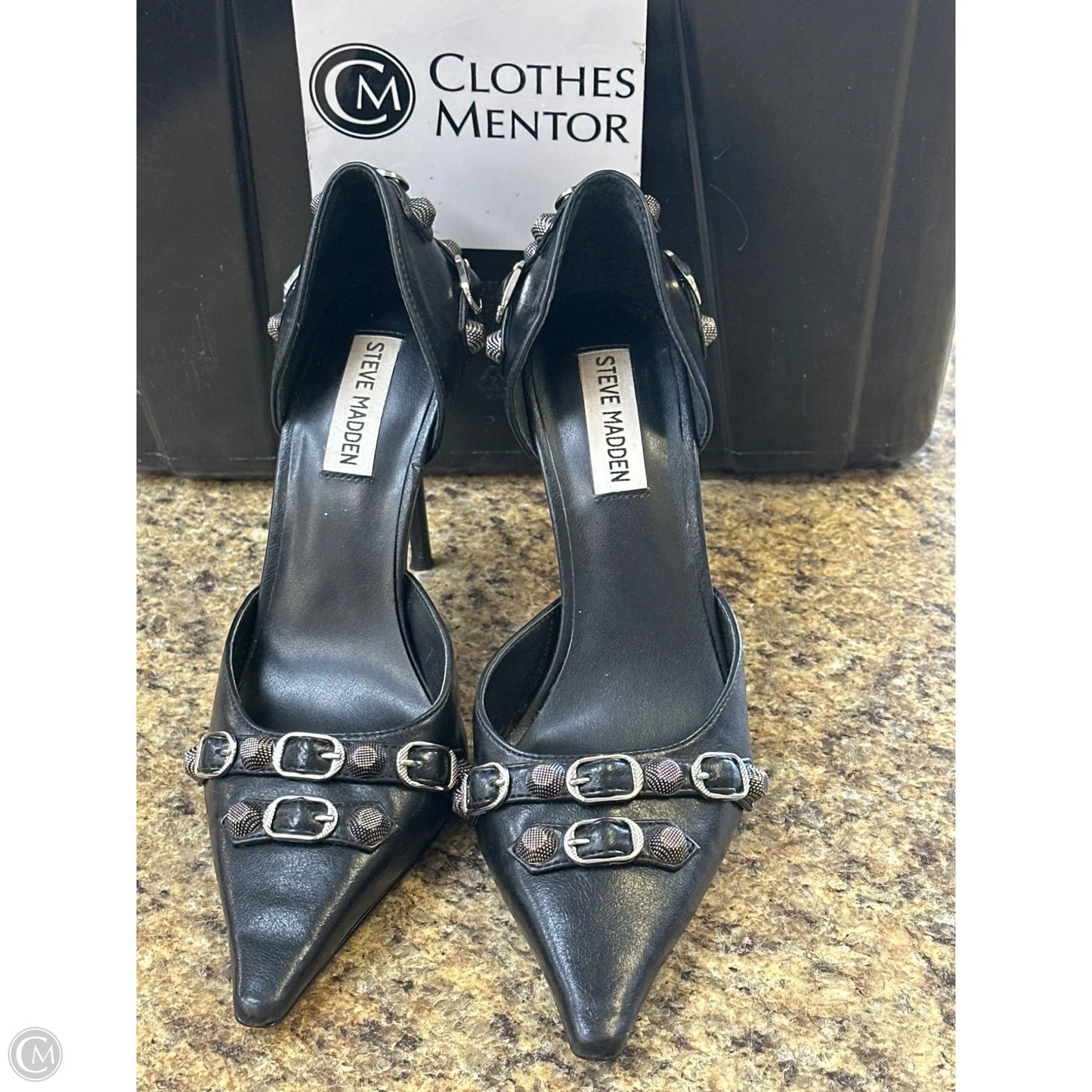 Shoes Heels Stiletto By Steve Madden In Black & Silver, Size: 7.5