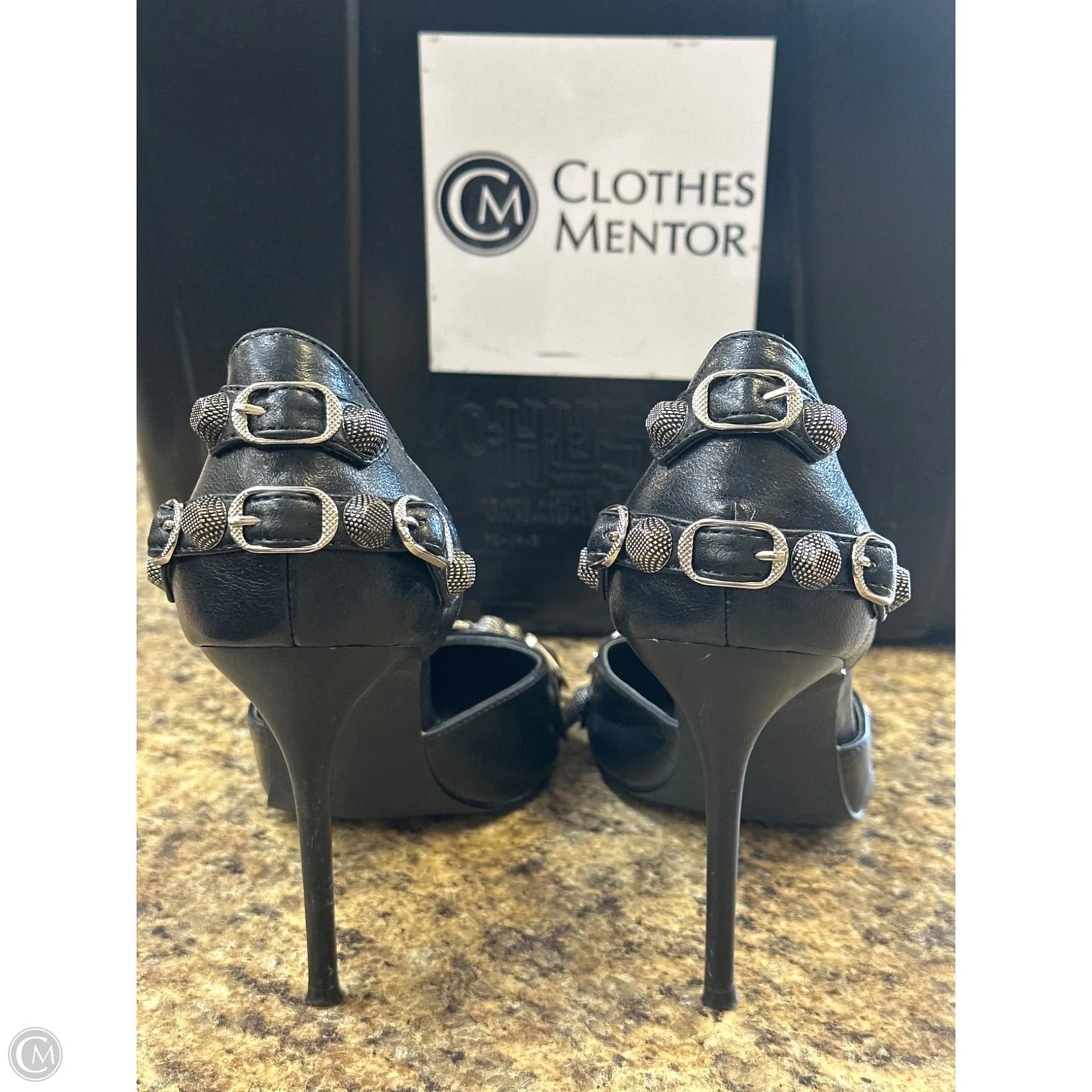 Shoes Heels Stiletto By Steve Madden In Black & Silver, Size: 7.5