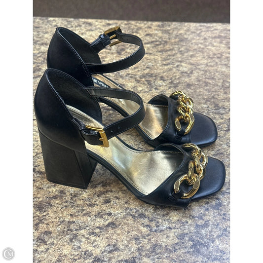 Sandals Heels Block By Nine West In Black & Gold, Size: 7.5