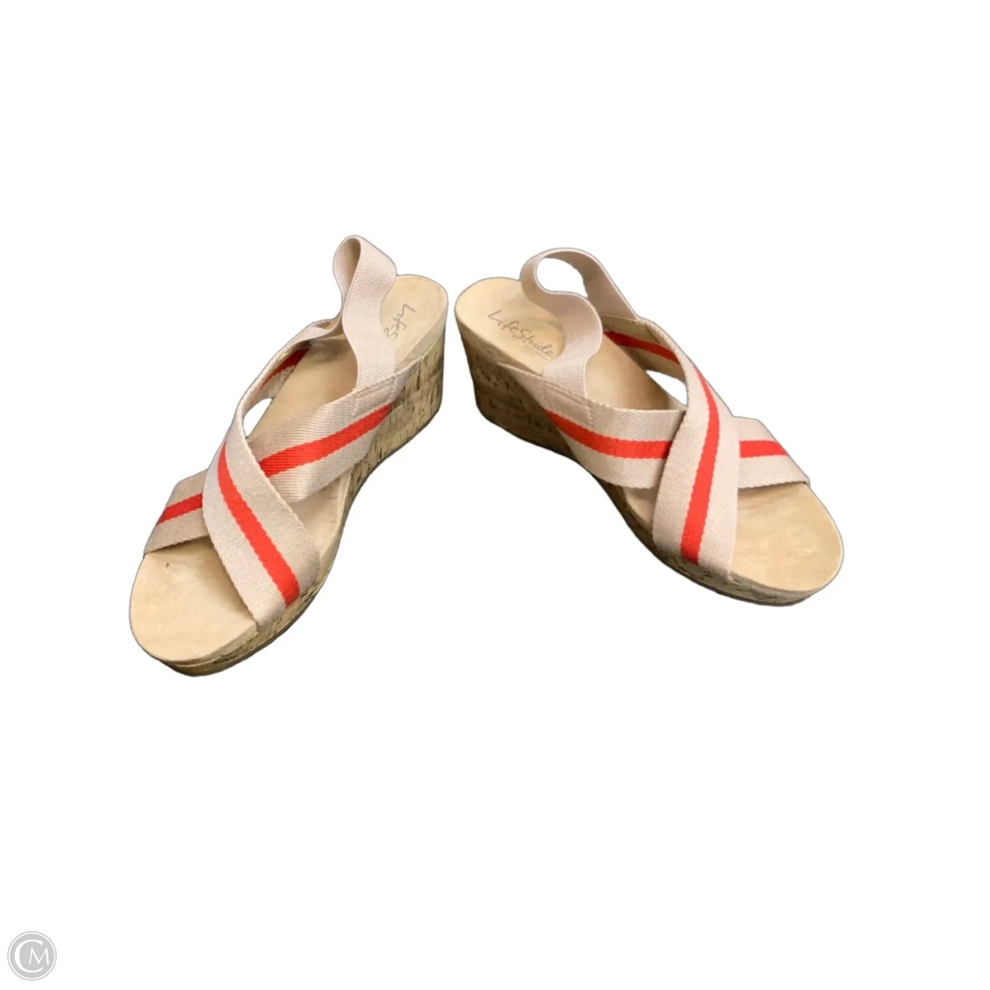Sandals Heels Wedge By Life Stride In Red & Tan, Size: 11