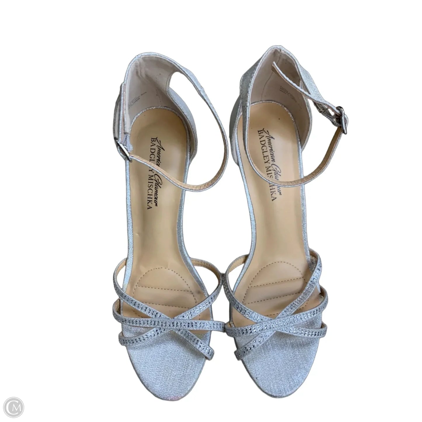 Sandals Heels Stiletto By American Glamour Badgley In Silver, Size: 8.5