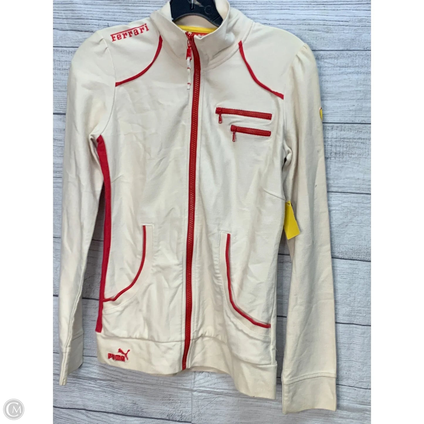 Athletic Jacket By Puma In Cream & Red, Size: S