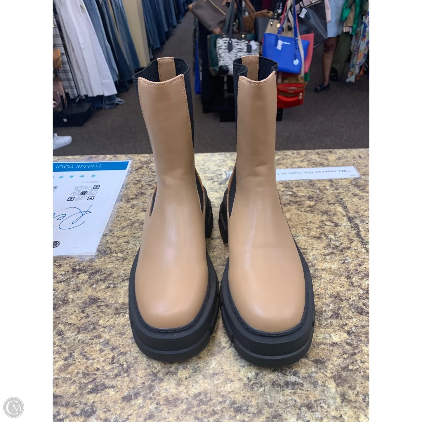 Boots Ankle Flats By Mng In Black & Tan, Size: 7.5