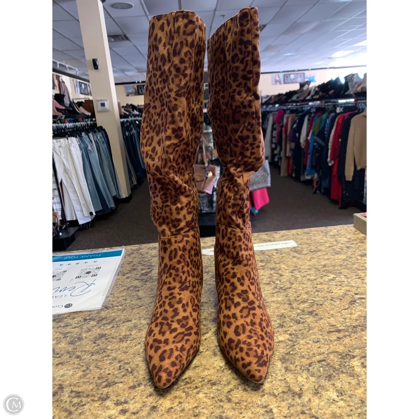 Boots Knee Heels By Sugar In Animal Print, Size: 11