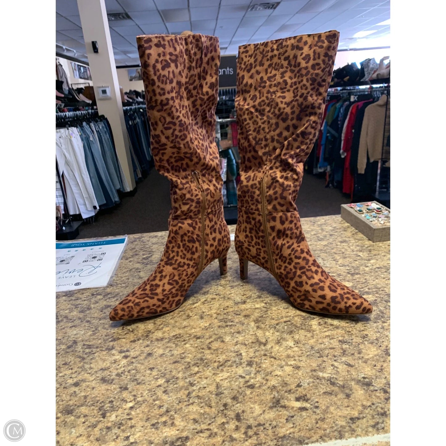 Boots Knee Heels By Sugar In Animal Print, Size: 11