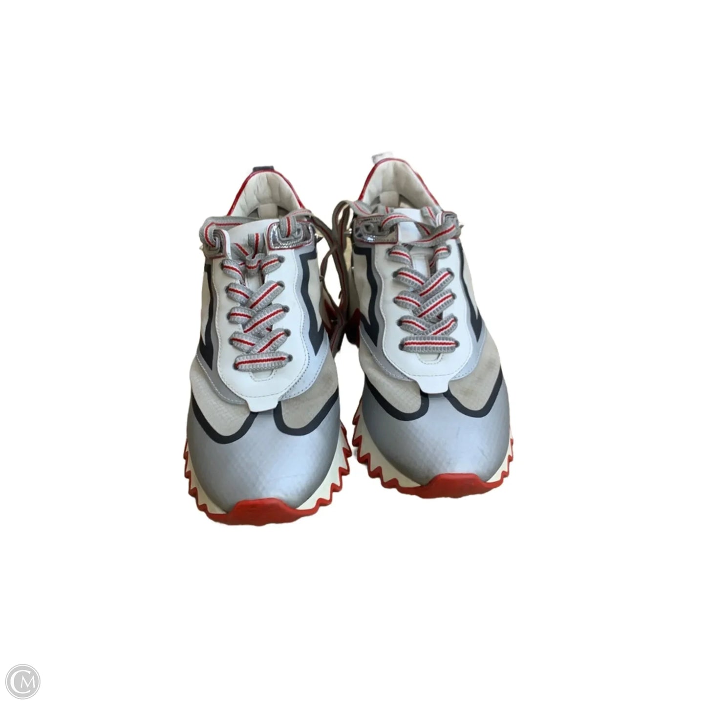 Shoes Luxury Designer By Christian Louboutin In Red & Silver, Size: 7