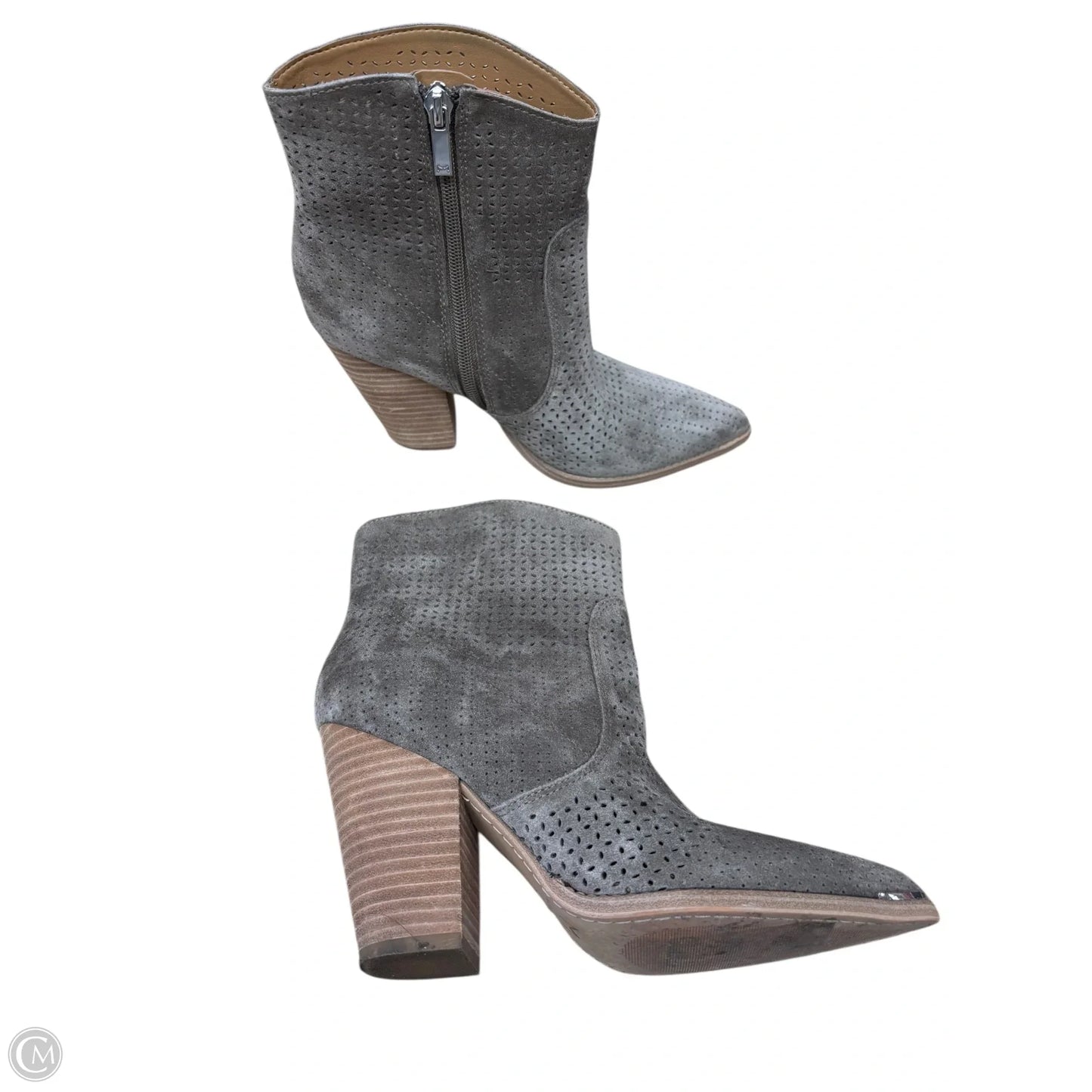 Boots Ankle Heels By Marc Fisher In Grey & Tan, Size: 7
