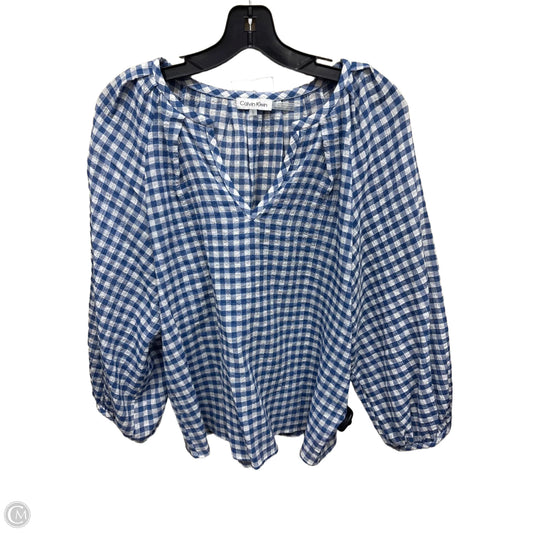 Top Long Sleeve By Calvin Klein In Blue & White, Size: M
