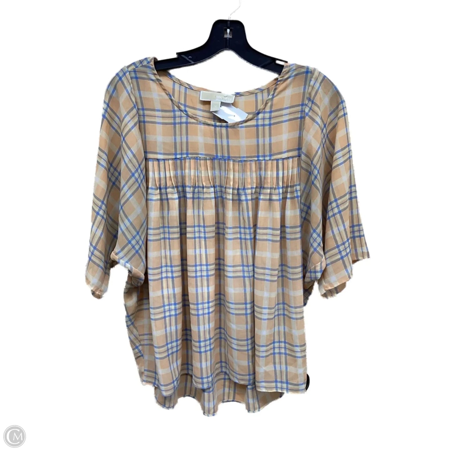 Top Short Sleeve By Michael By Michael Kors In Plaid Pattern, Size: M