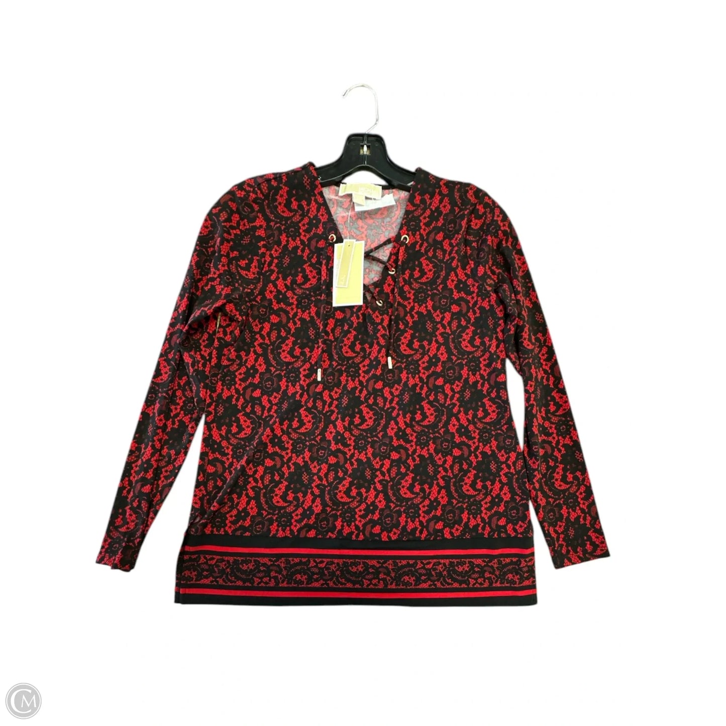 Top Long Sleeve By Michael By Michael Kors In Black & Red, Size: S
