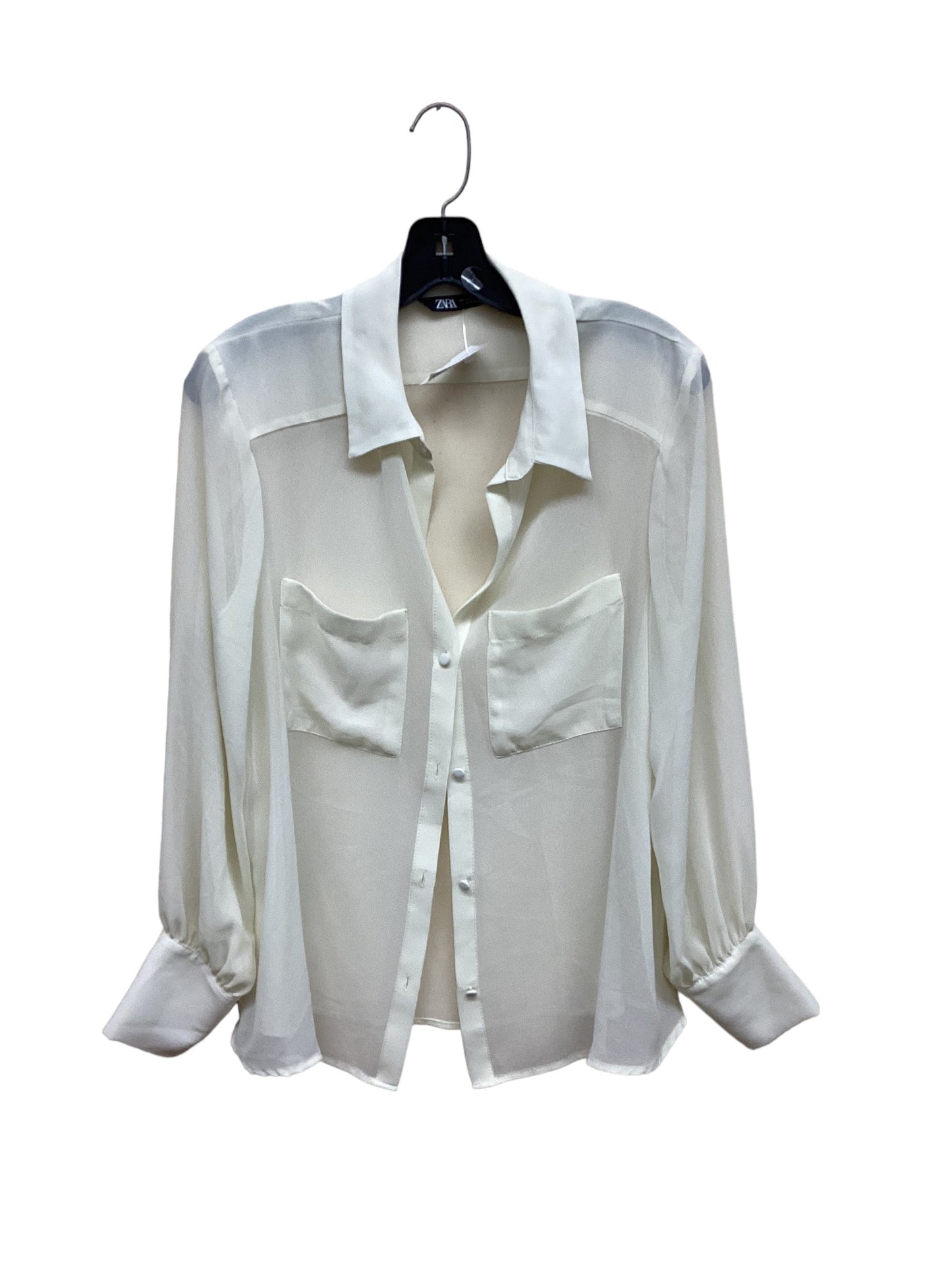 Top Long Sleeve By Zara In Cream, Size: M