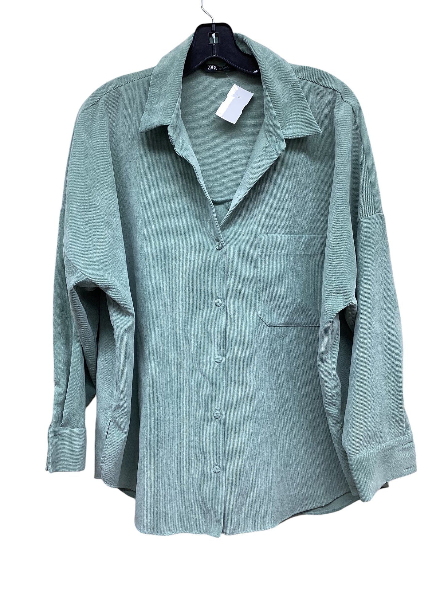 Top Long Sleeve By Zara In Green, Size: L