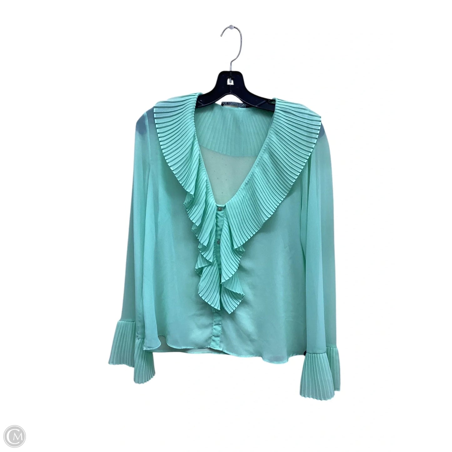 Top Long Sleeve By Zara In Green, Size: M