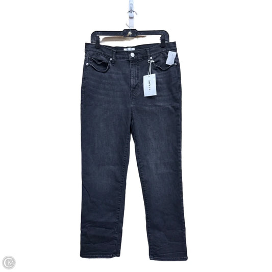 Jeans Straight By Frame In Black Denim, Size: 12