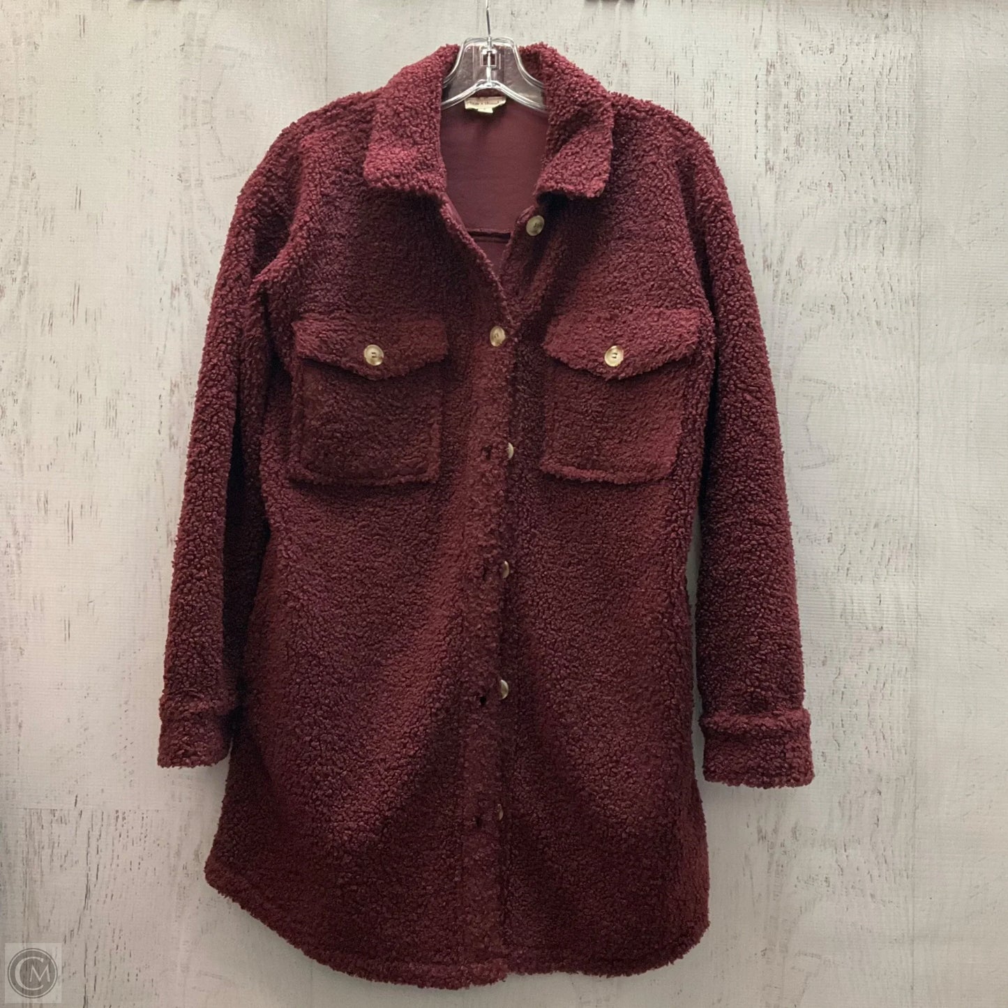 Jacket Shirt By Hem & Thread In Maroon, Size: S