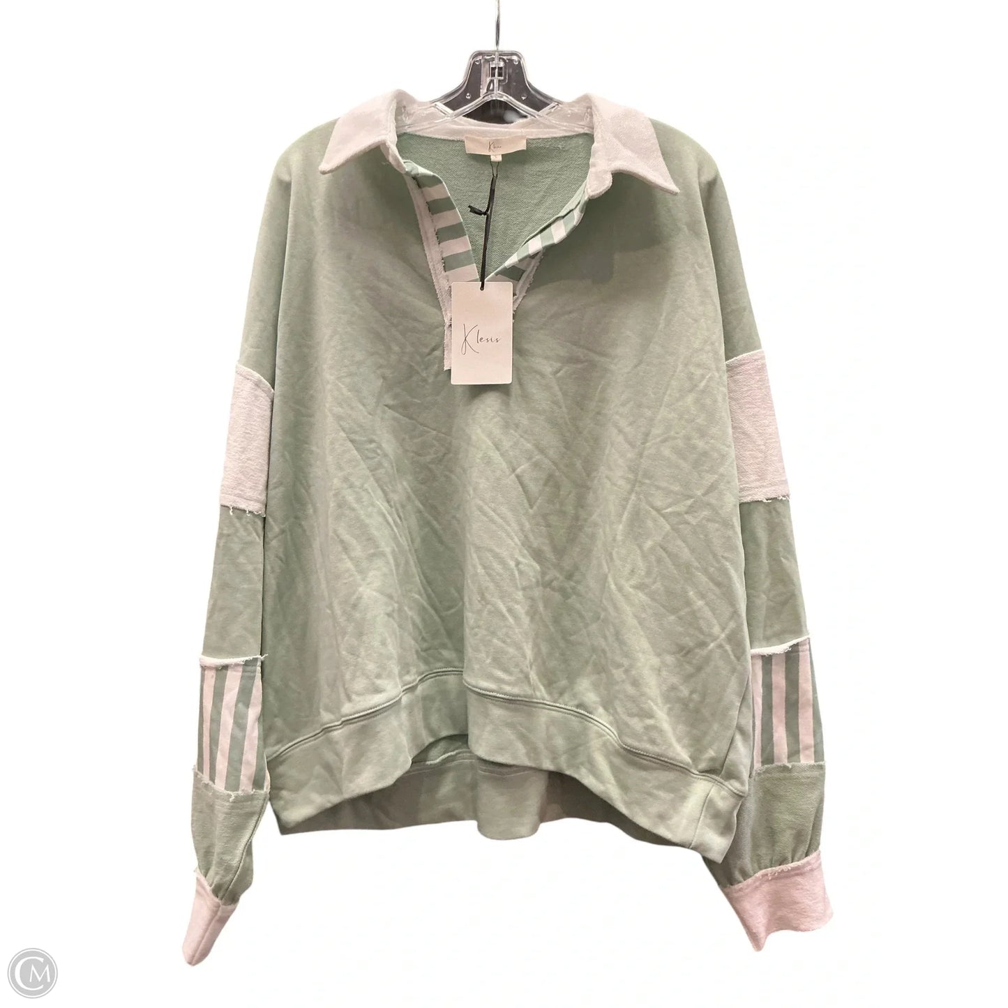 Sweatshirt Collar By Clothes Mentor In Green & White, Size: L