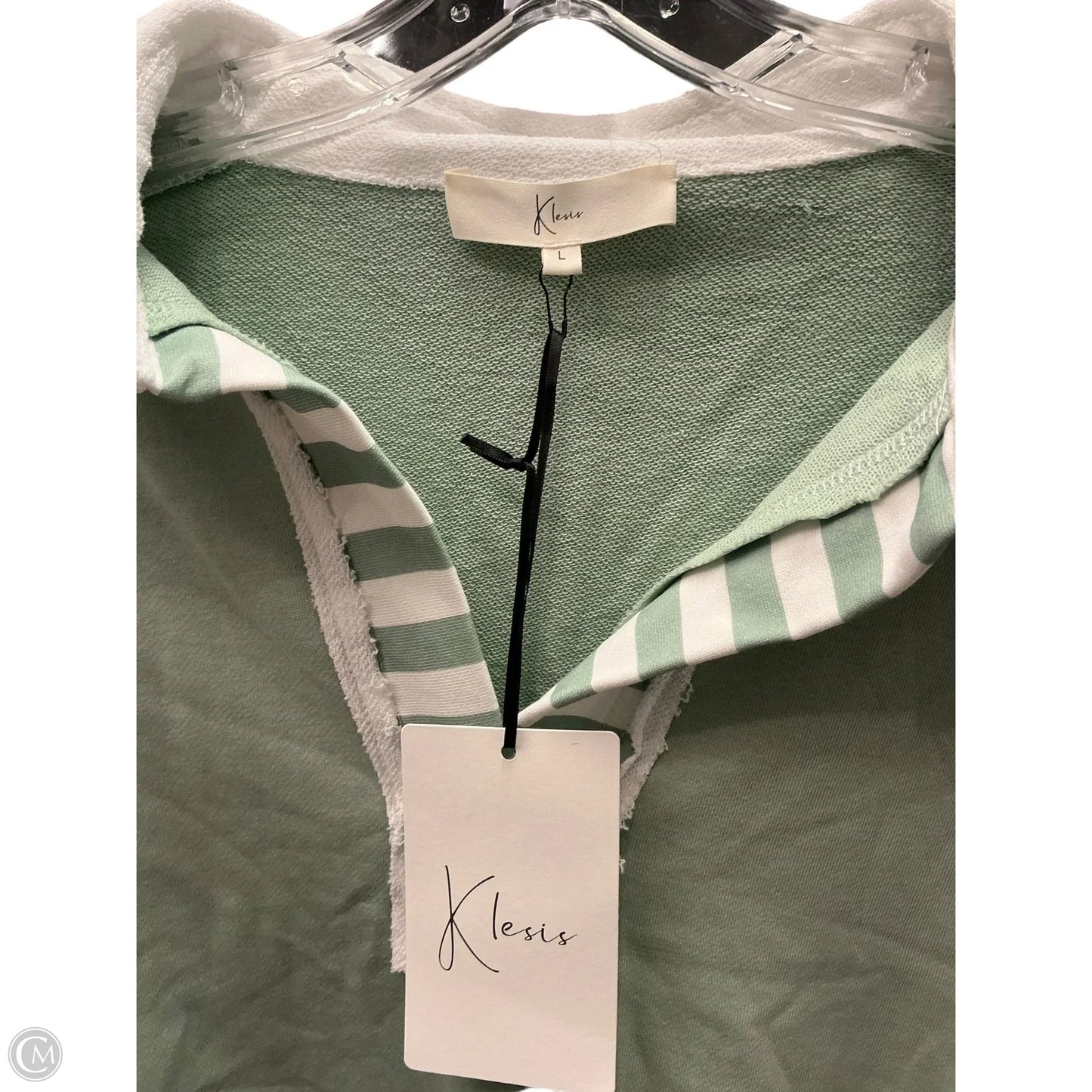 Sweatshirt Collar By Clothes Mentor In Green & White, Size: L