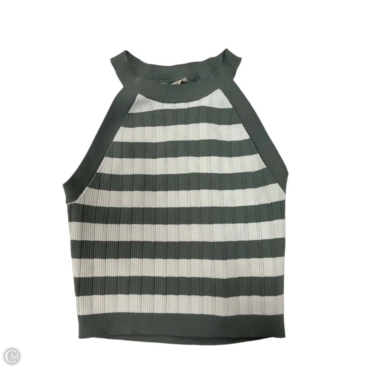 Top Sleeveless By Happily Grey In Striped Pattern, Size: L
