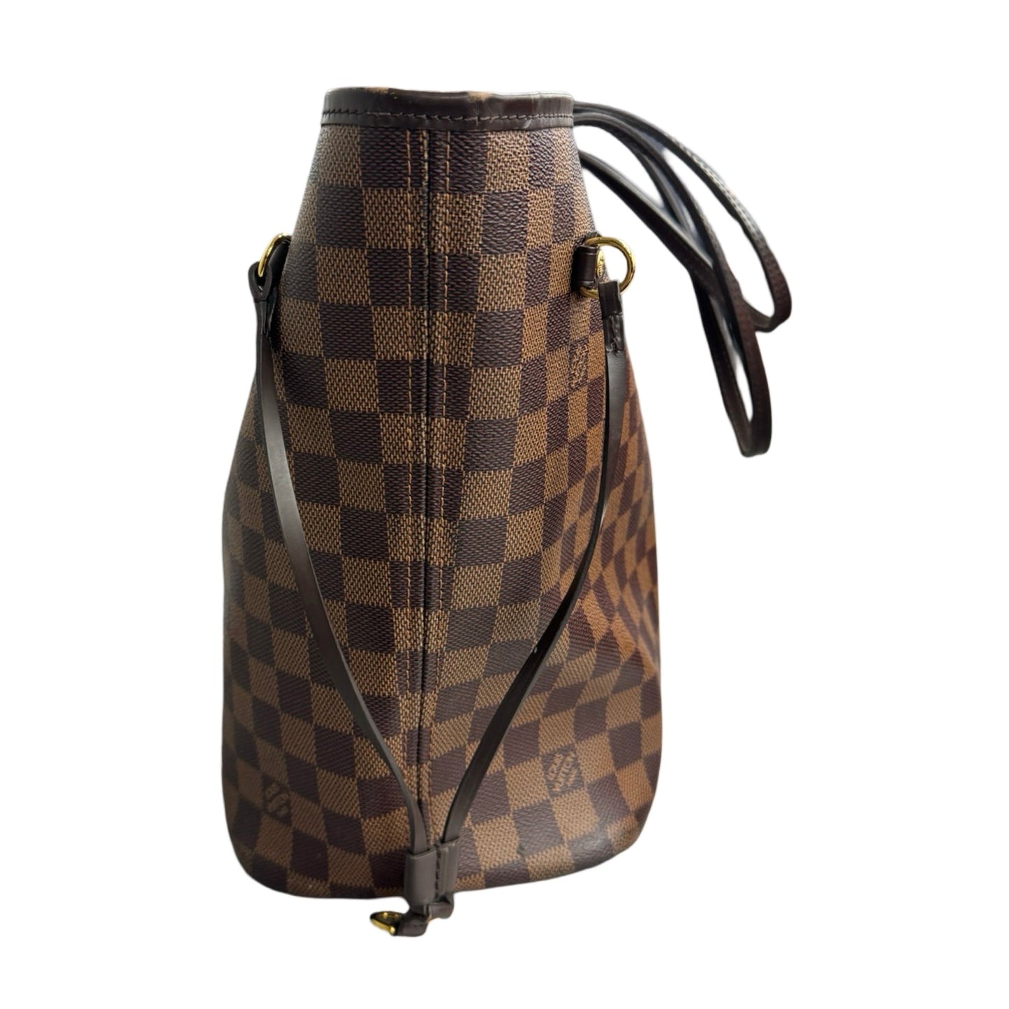 Neverfull MM Coated Canvas Checked Brown Tote Luxury Designer Louis Vuitton, Size Medium