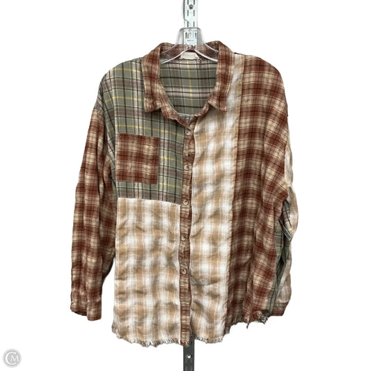 Top Long Sleeve By Adora In Plaid Pattern, Size: 1x
