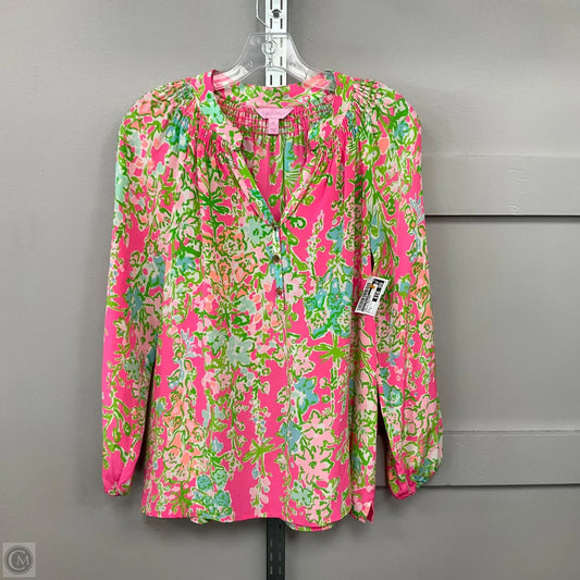 Top Long Sleeve Designer By Lilly Pulitzer In Green & Pink, Size: S