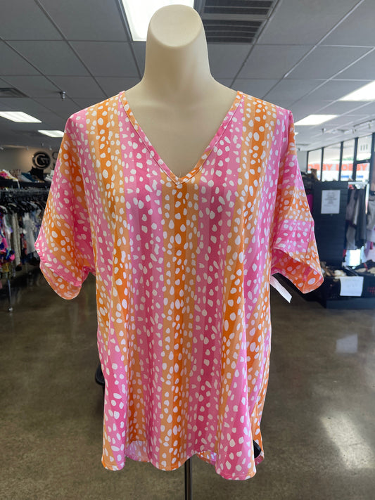 Orange & Pink Top Short Sleeve Clothes Mentor, Size S