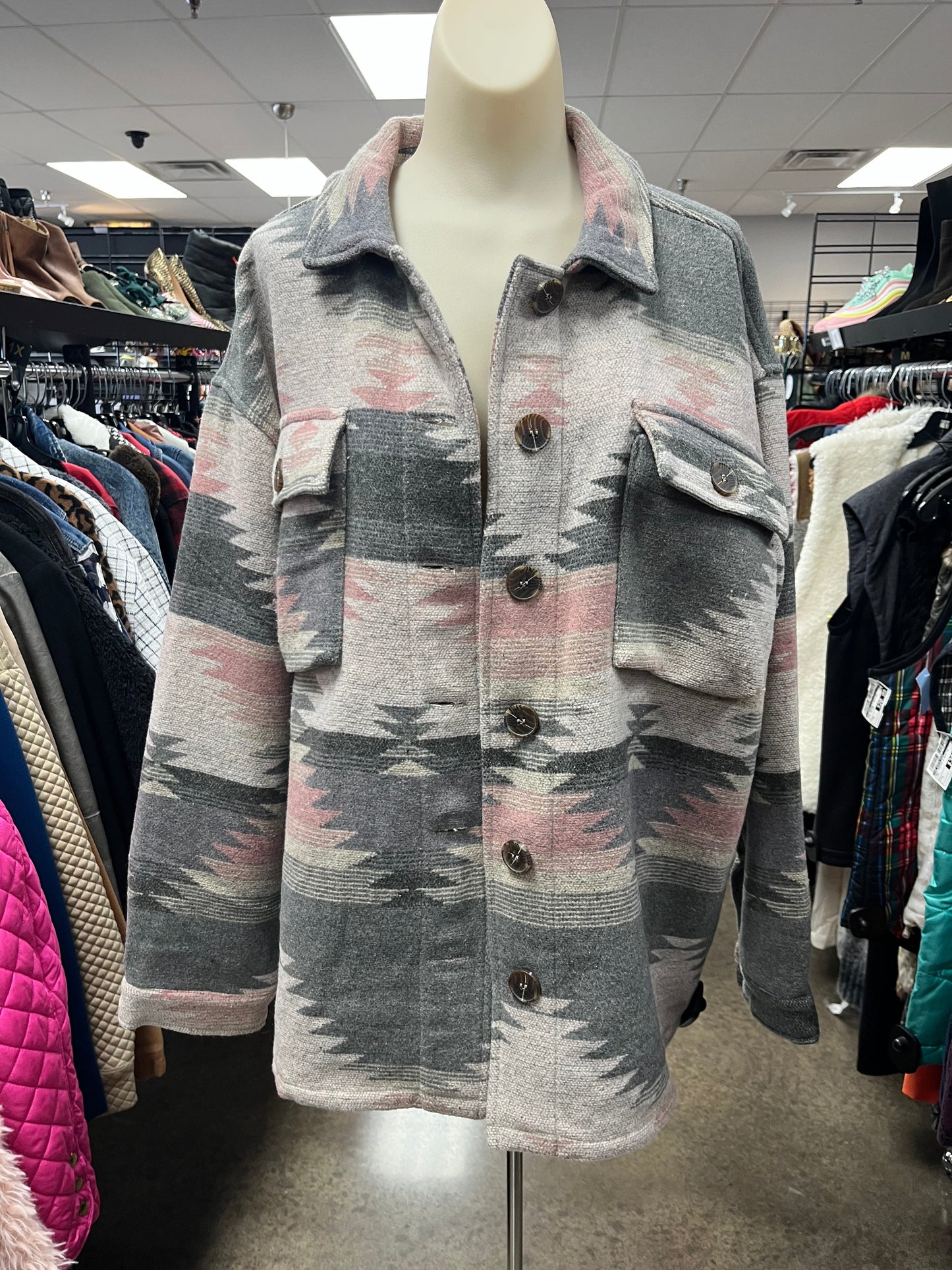 Jacket Shirt By Jodifl In Grey, Size: L