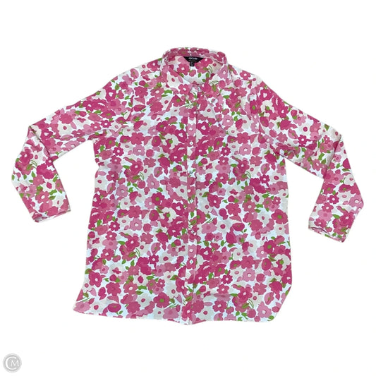 Blouse Long Sleeve By Nicole By Nicole Miller In Pink & White, Size: L