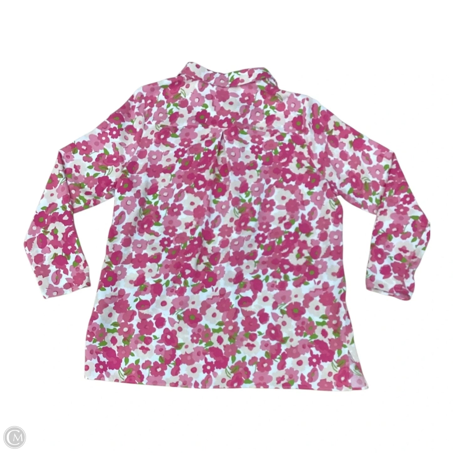 Blouse Long Sleeve By Nicole By Nicole Miller In Pink & White, Size: L