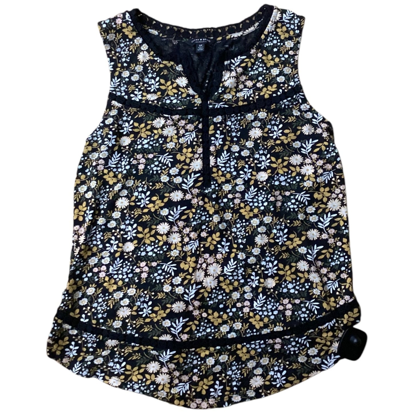 Top Sleeveless By Lucky Brand In Black & Yellow, Size: S