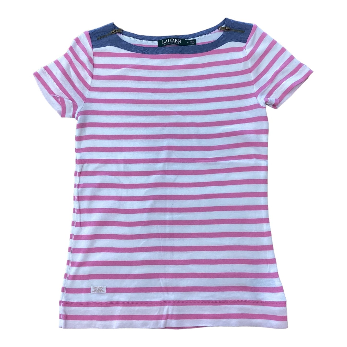 Top Short Sleeve Designer By Ralph Lauren In Striped Pattern, Size: S