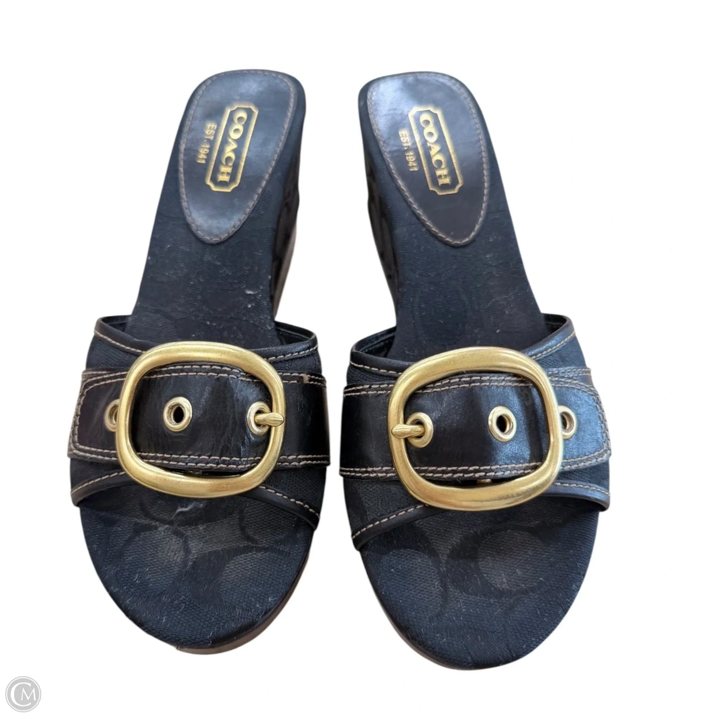 Sandals Designer By Coach In Black & Gold, Size: 7.5