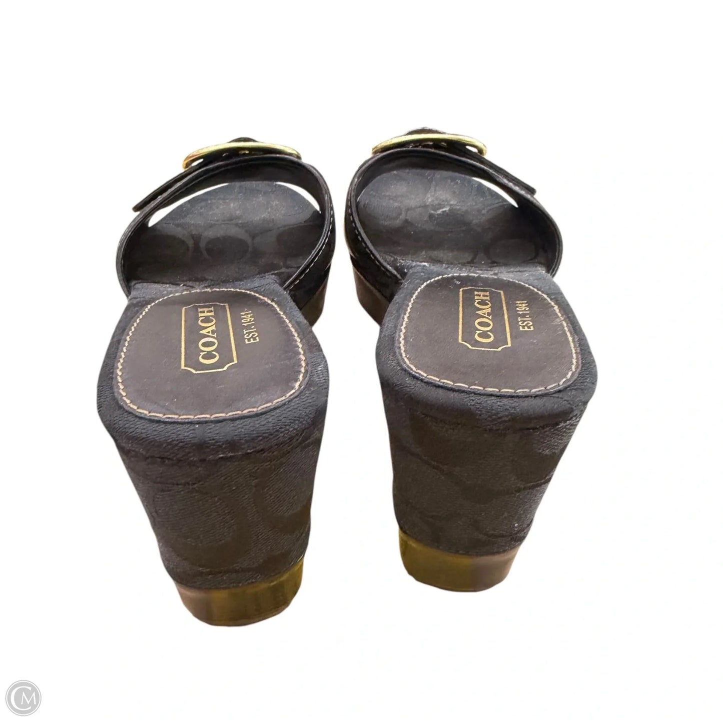 Sandals Designer By Coach In Black & Gold, Size: 7.5