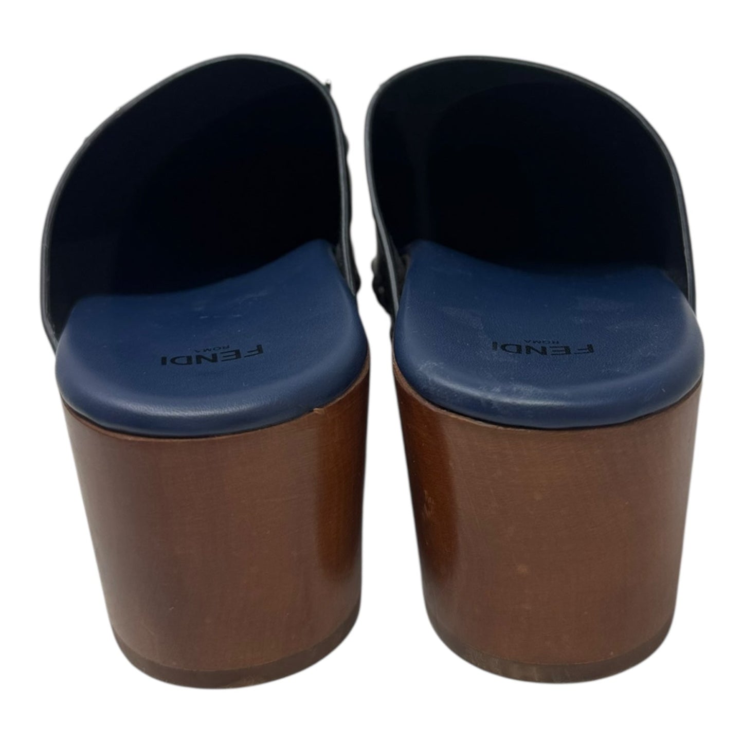 (Monster) Faces Spiked Leather Clogs Luxury Designer By Fendi In Black, Size: US 8 (IT 38)