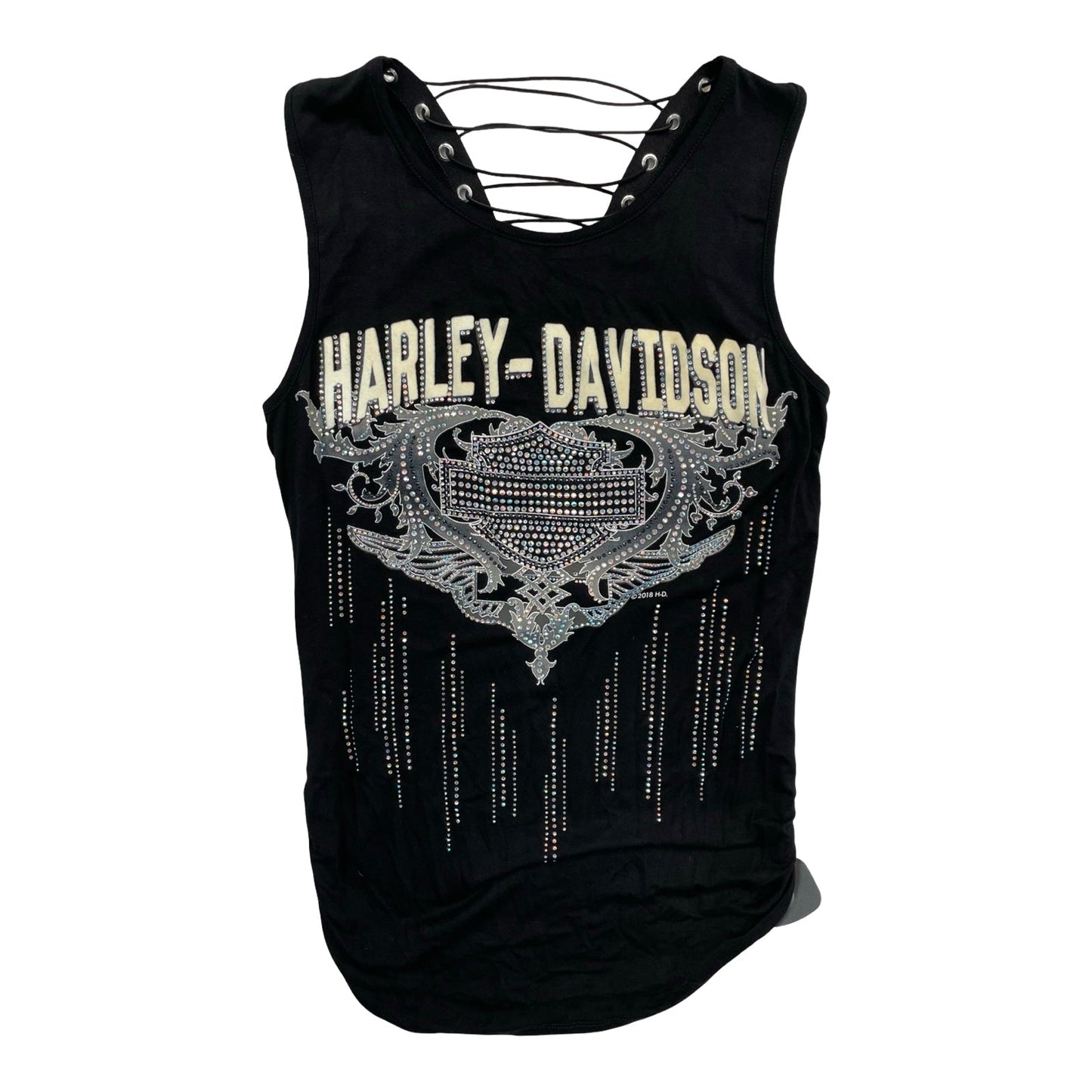 Top Sleeveless By Harley Davidson In Black & Silver, Size:M