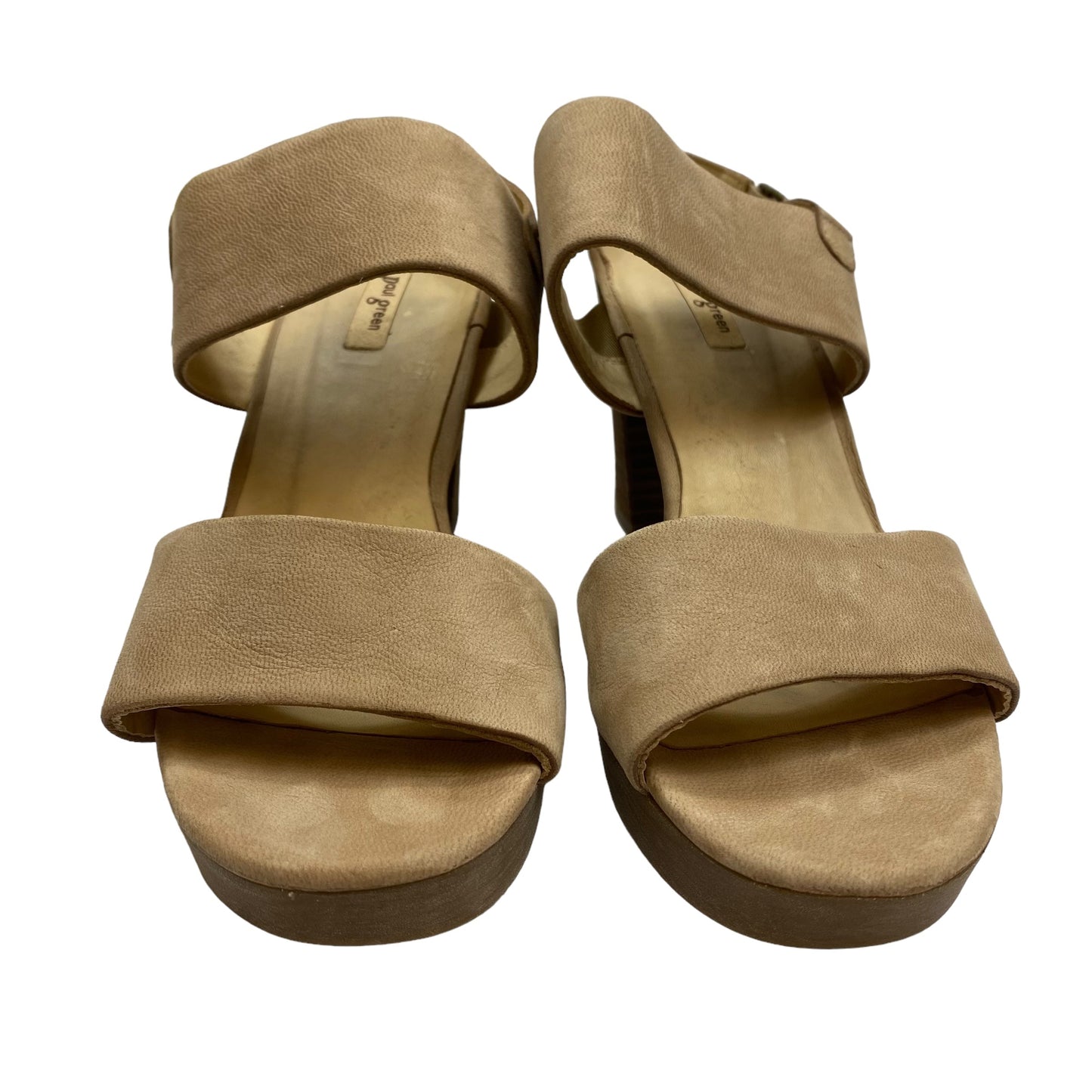 Tan Sandals Heels Block Paul Green, Size 9.5