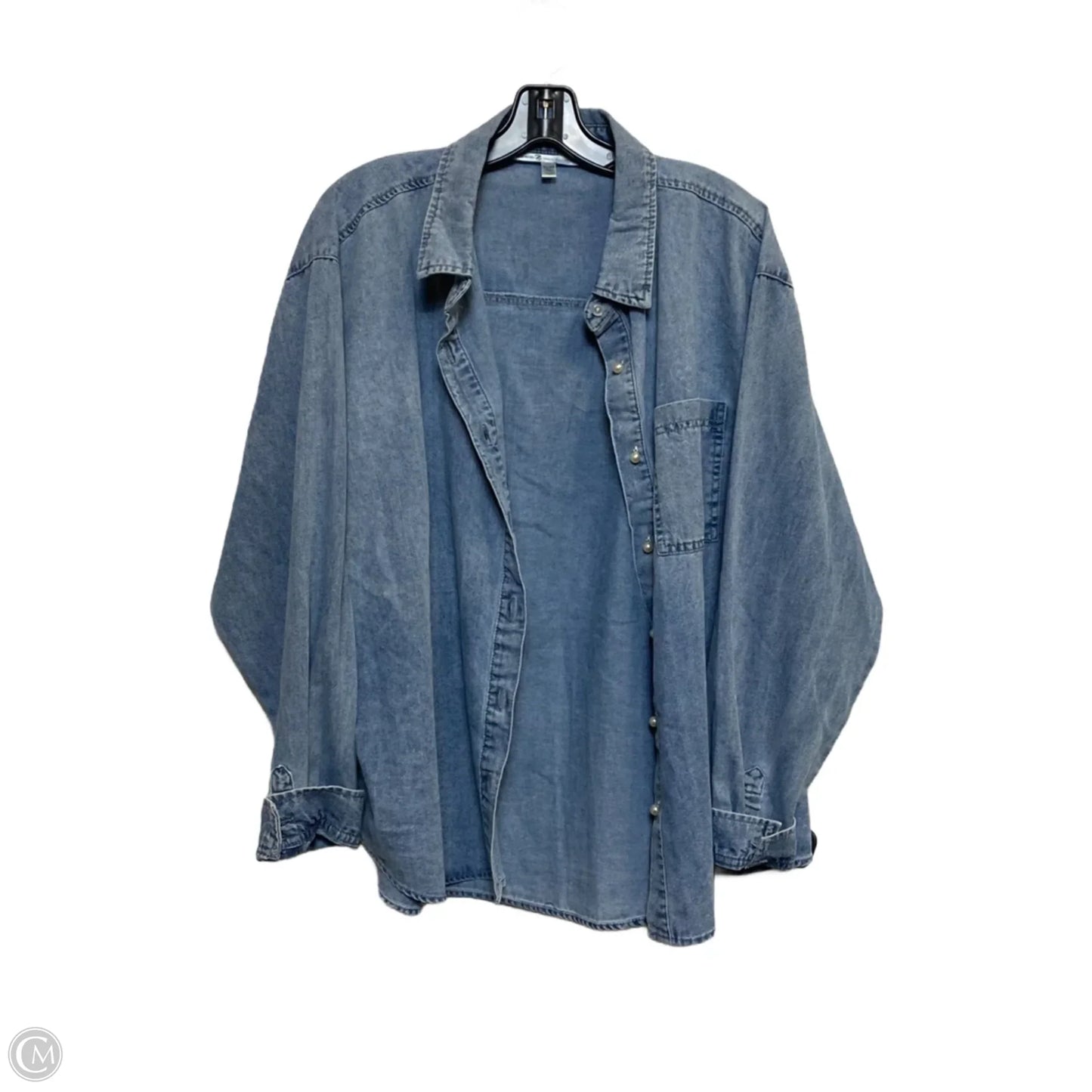 Top Long Sleeve By Seven 7 In Blue Denim, Size: Xl