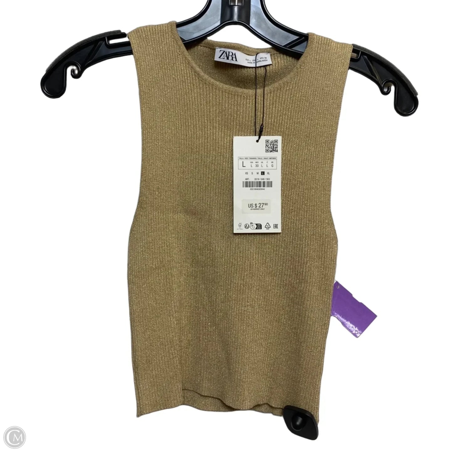 Top Sleeveless By Zara In Gold, Size: L
