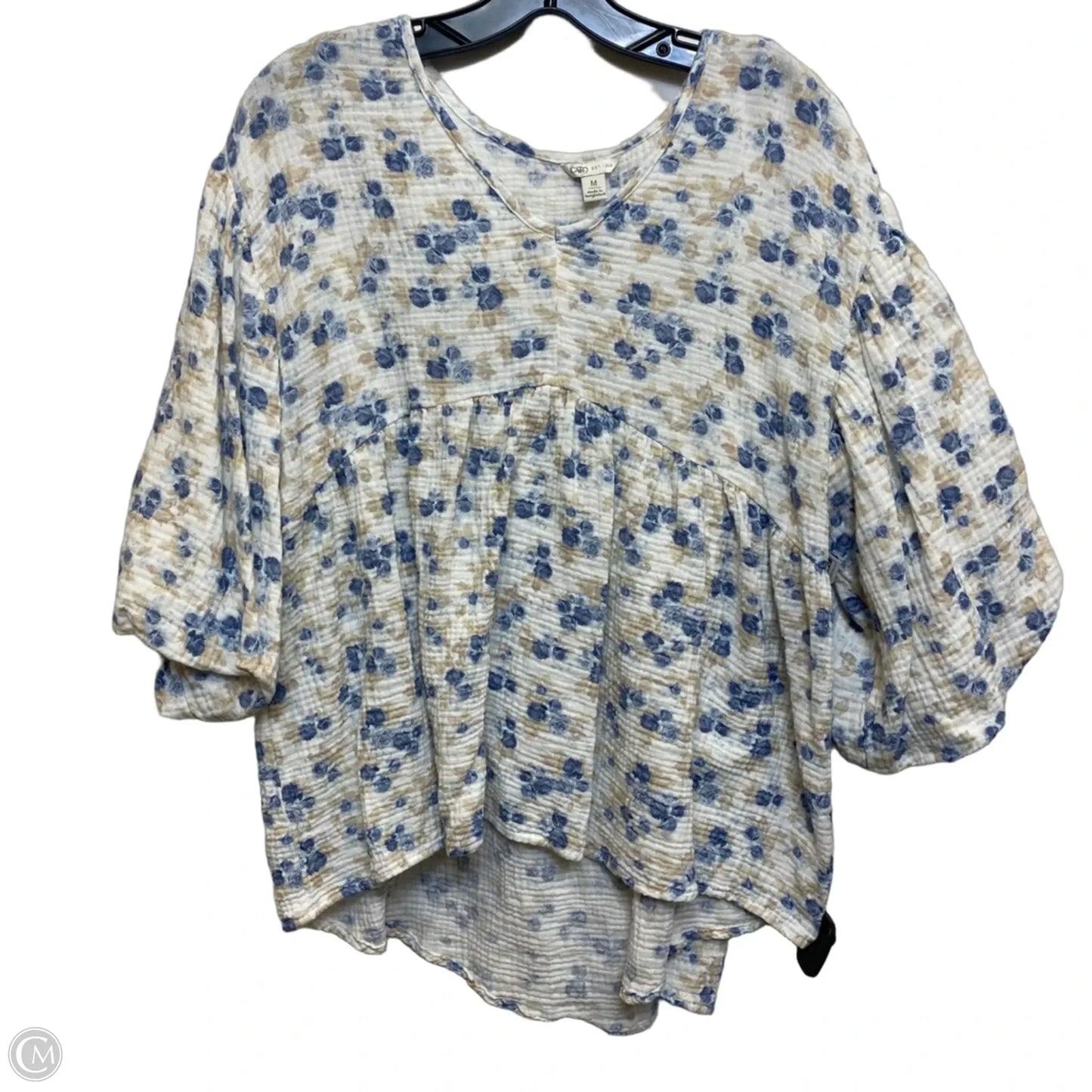 Top Short Sleeve By Cato In Blue & Cream, Size: M