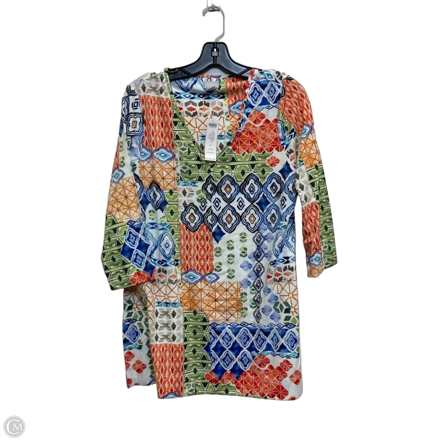 Top 3/4 Sleeve By Chicos In Green & Orange, Size: M