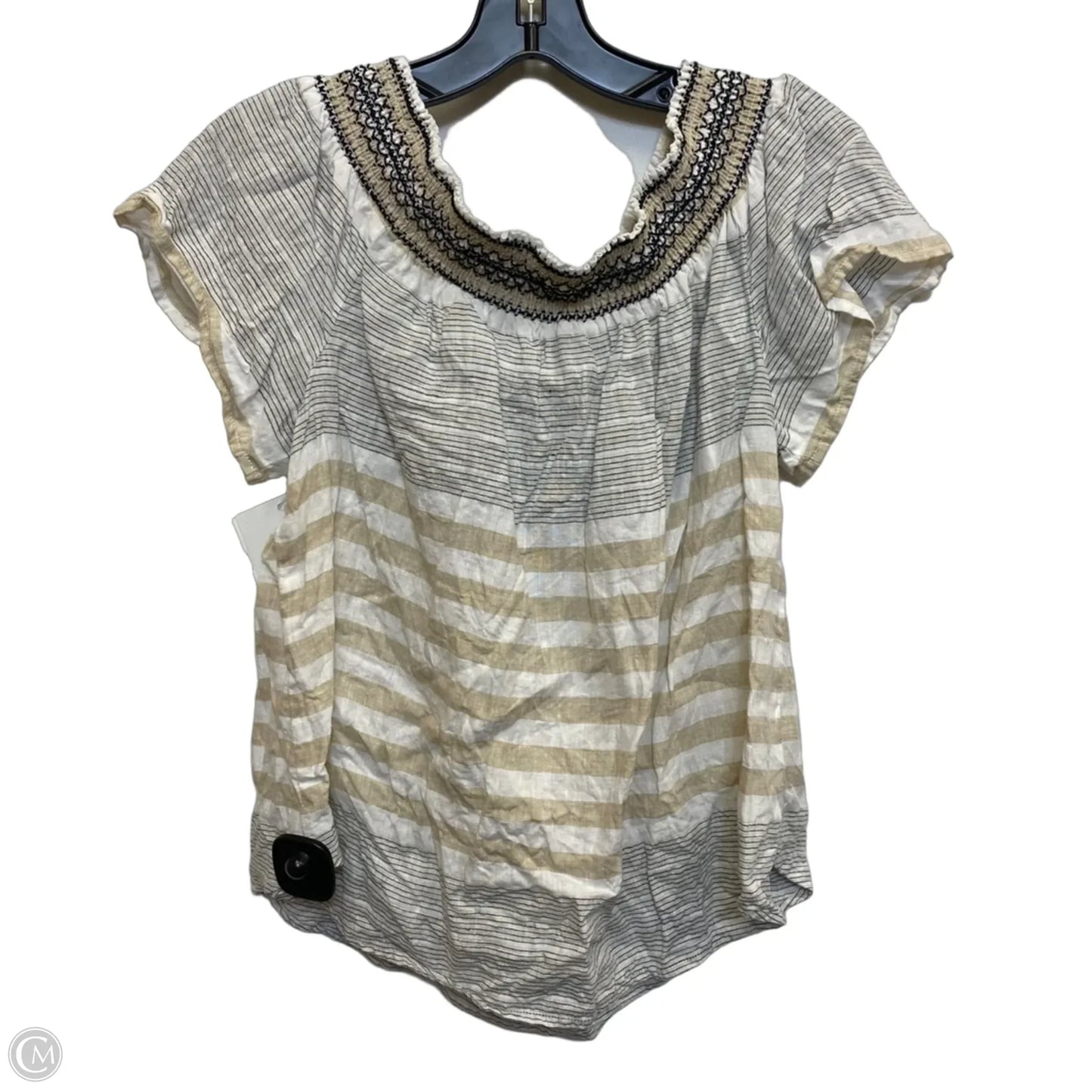 Top Short Sleeve Designer By Vineyard Vines In Tan & White, Size: L