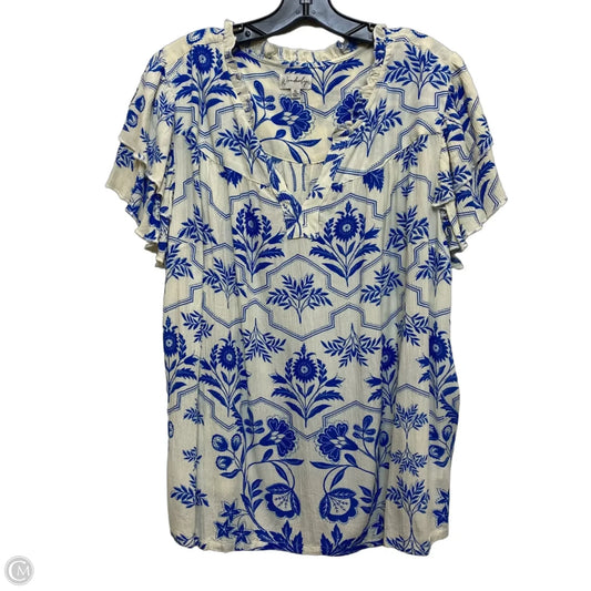 Top Short Sleeve By Wonderly In Blue & White, Size: Xl