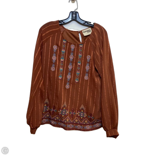 Top Long Sleeve By Savanna Jane In Brown, Size: L