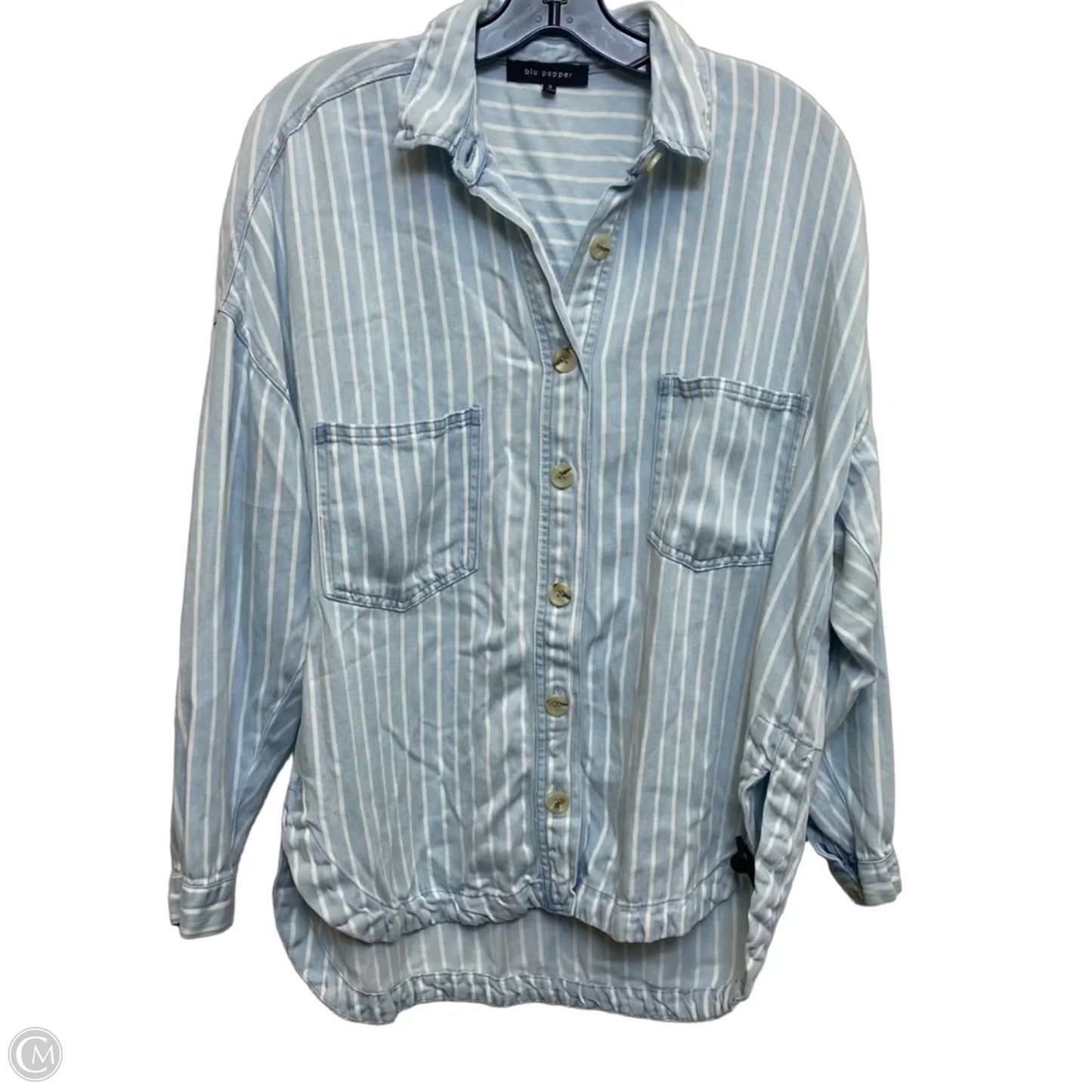 Top Long Sleeve By Blu Pepper In Blue & White, Size: S