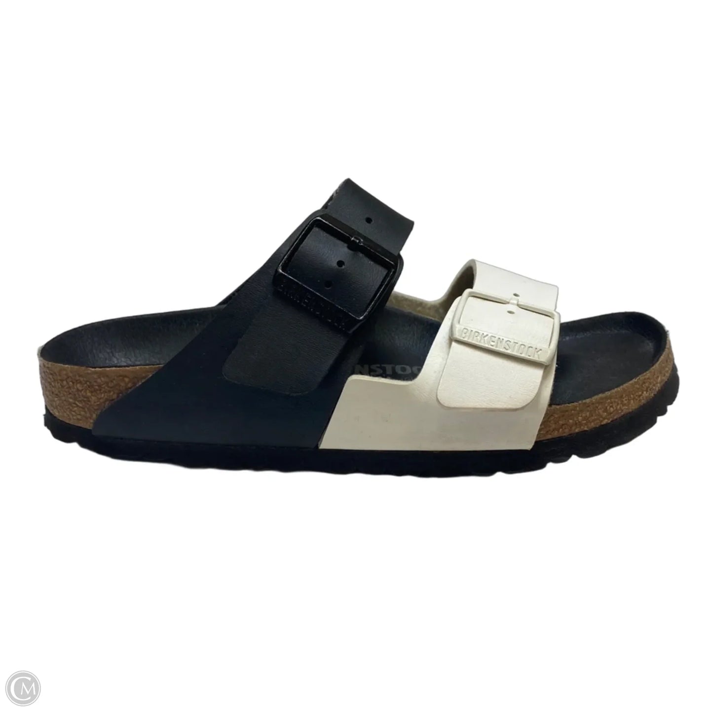 Sandals Flats By Birkenstock In Black & White, Size: 6.5