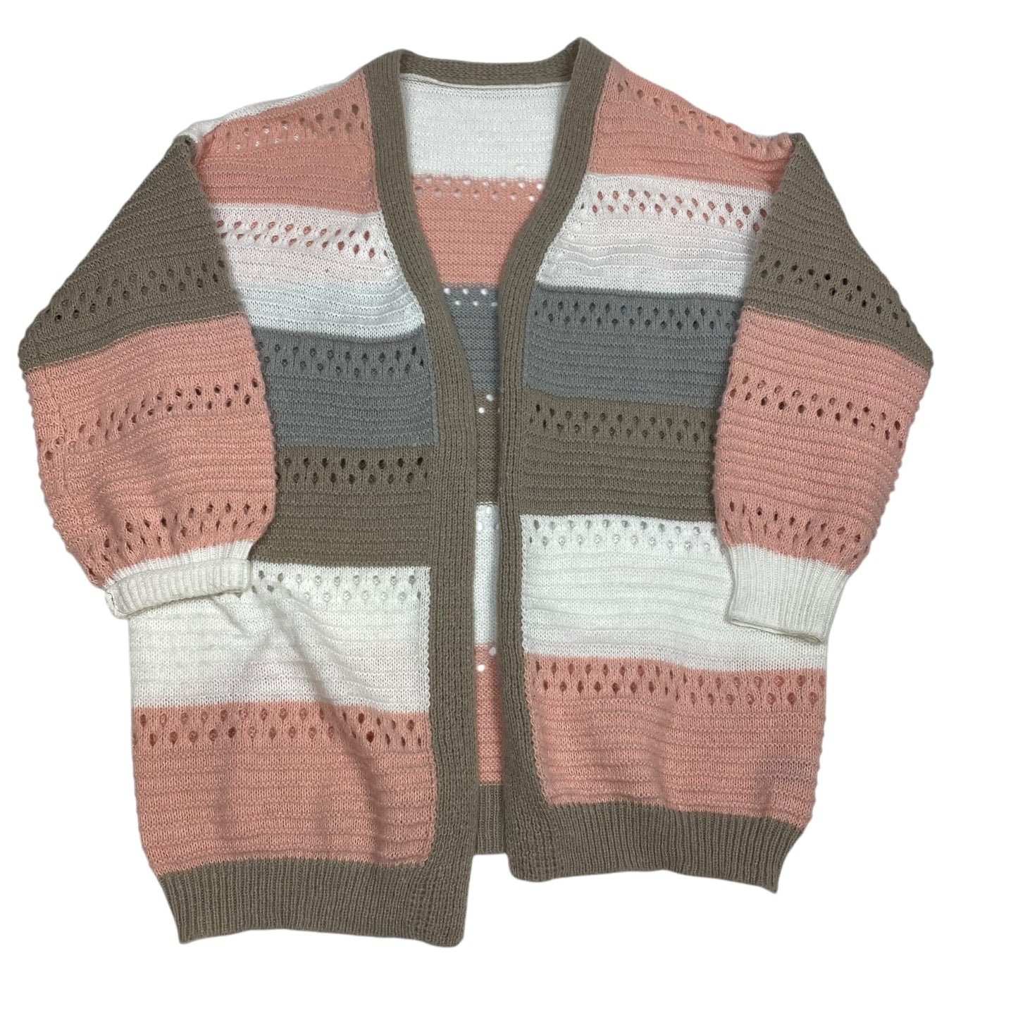 Sweater Cardigan By Shein In Pink & Tan, Size: L