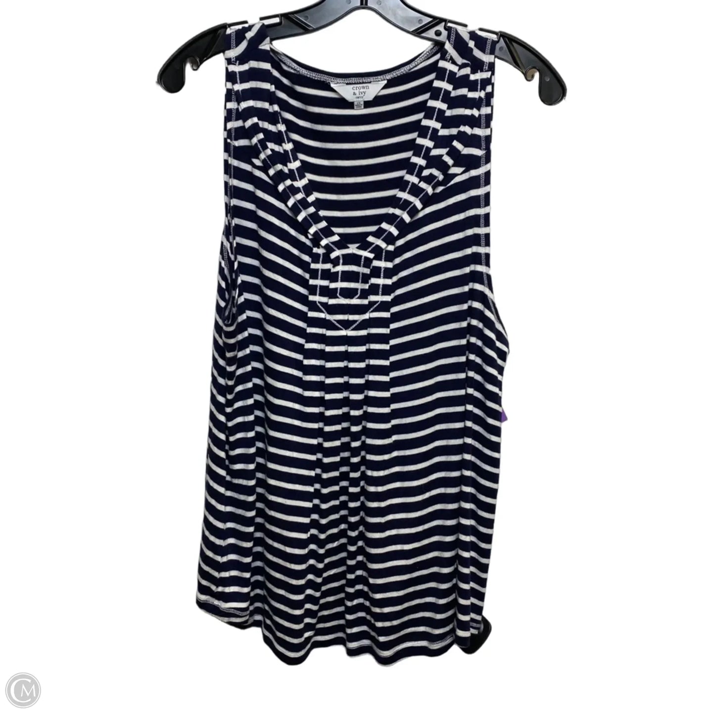 Top Sleeveless By Crown And Ivy In Blue & White, Size: 1x